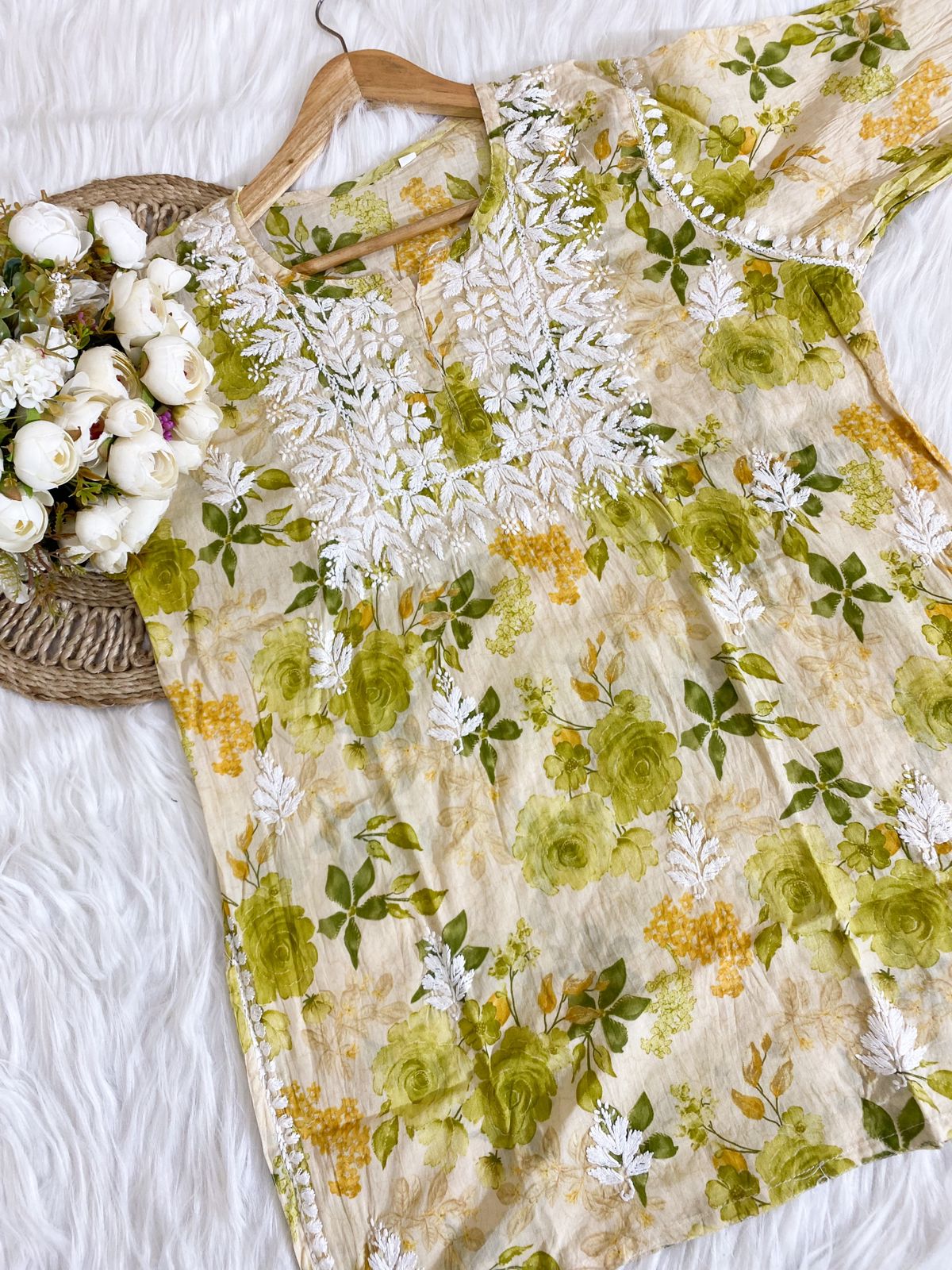 Mul Cotton Short top with Chiknakari Emroidery