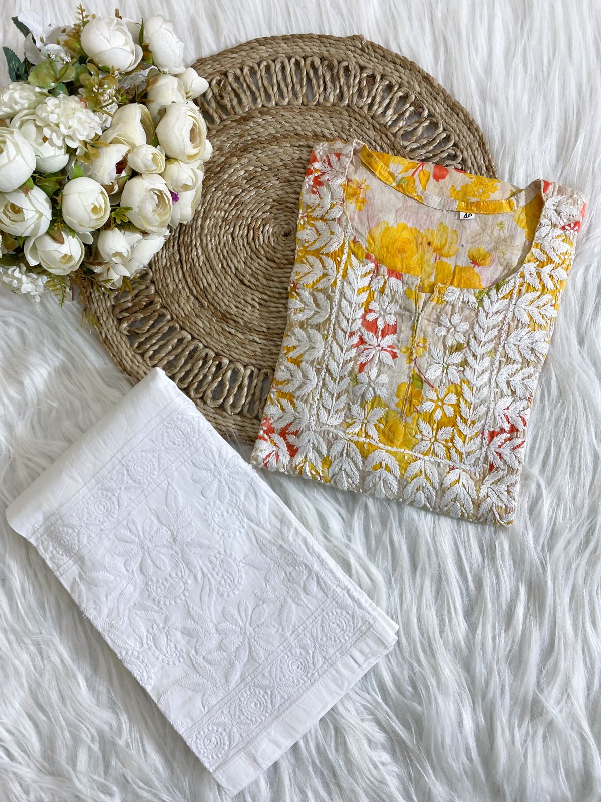 Mul Cotton Short top with Chiknakari Emroidery