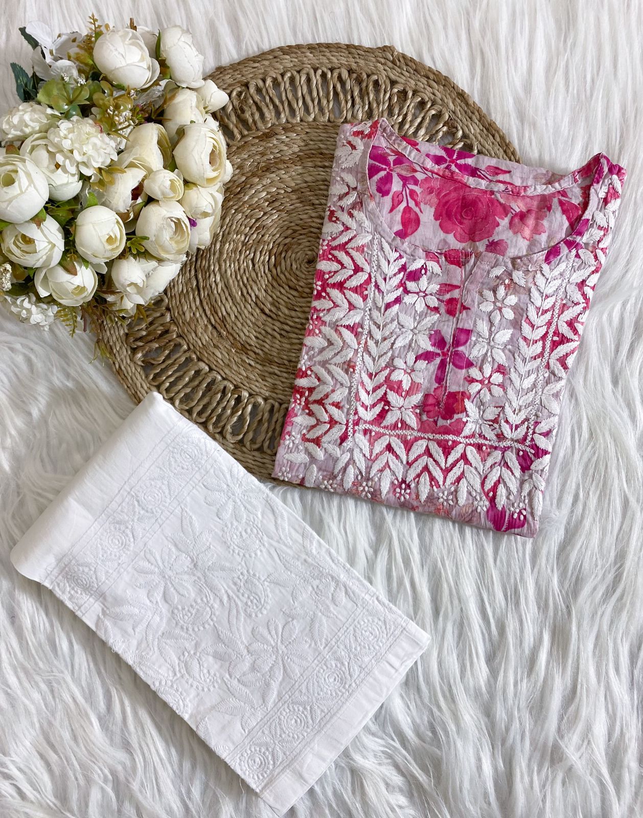 Mul Cotton Short top with Chiknakari Emroidery