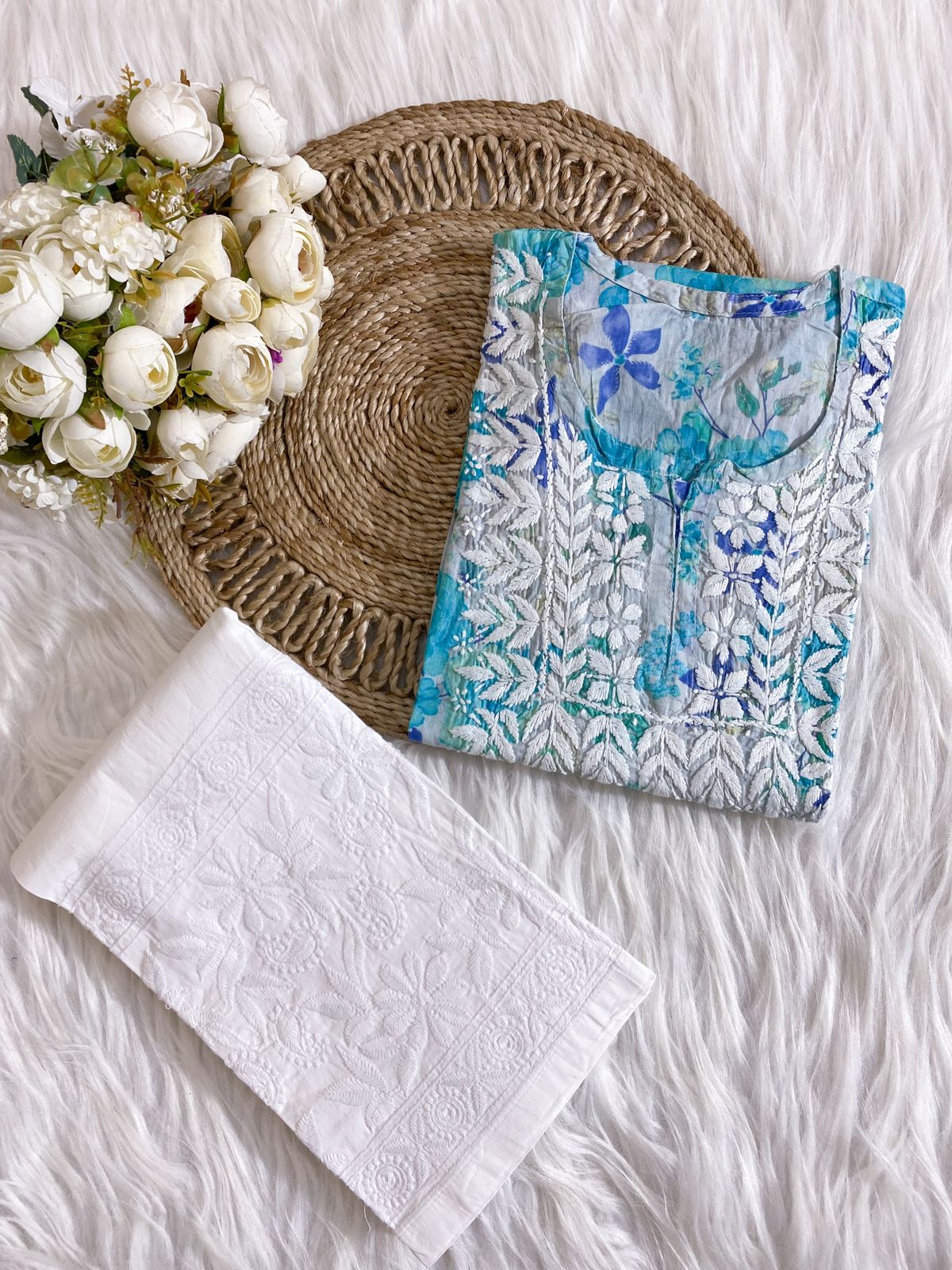 Mul Cotton Short top with Chiknakari Emroidery