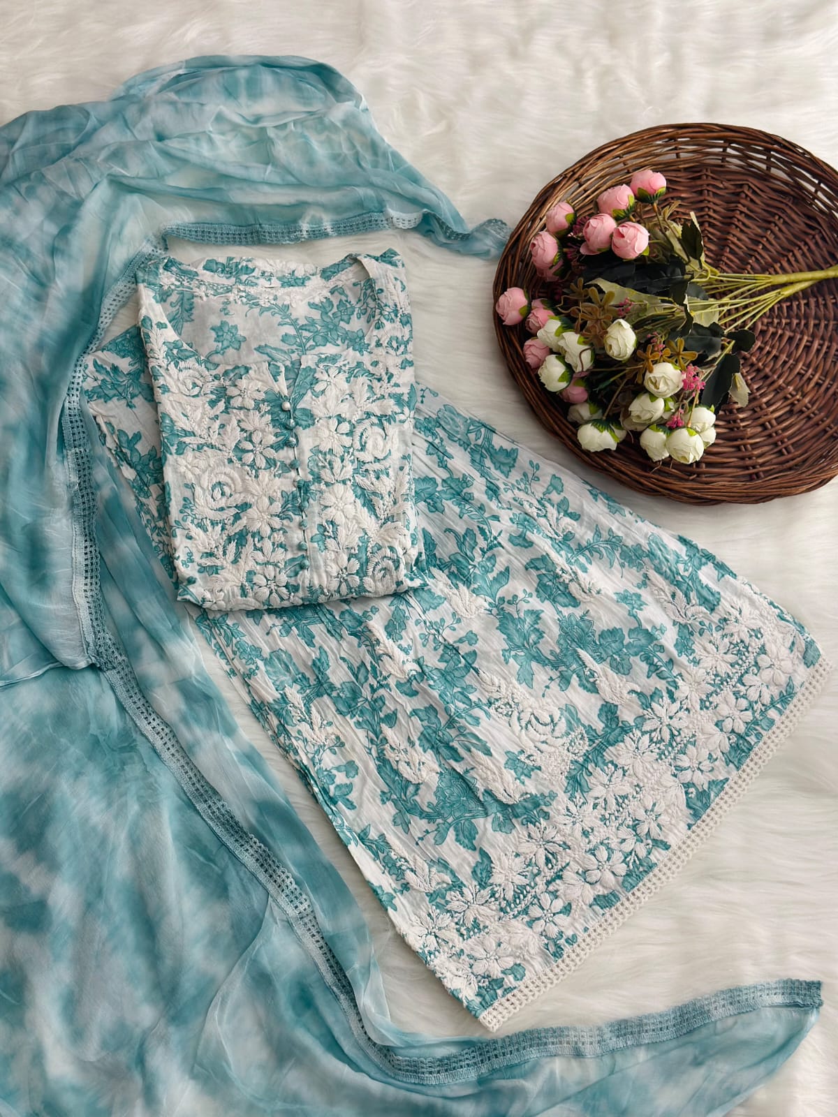 Mul Cotton Chikankari Garara Set