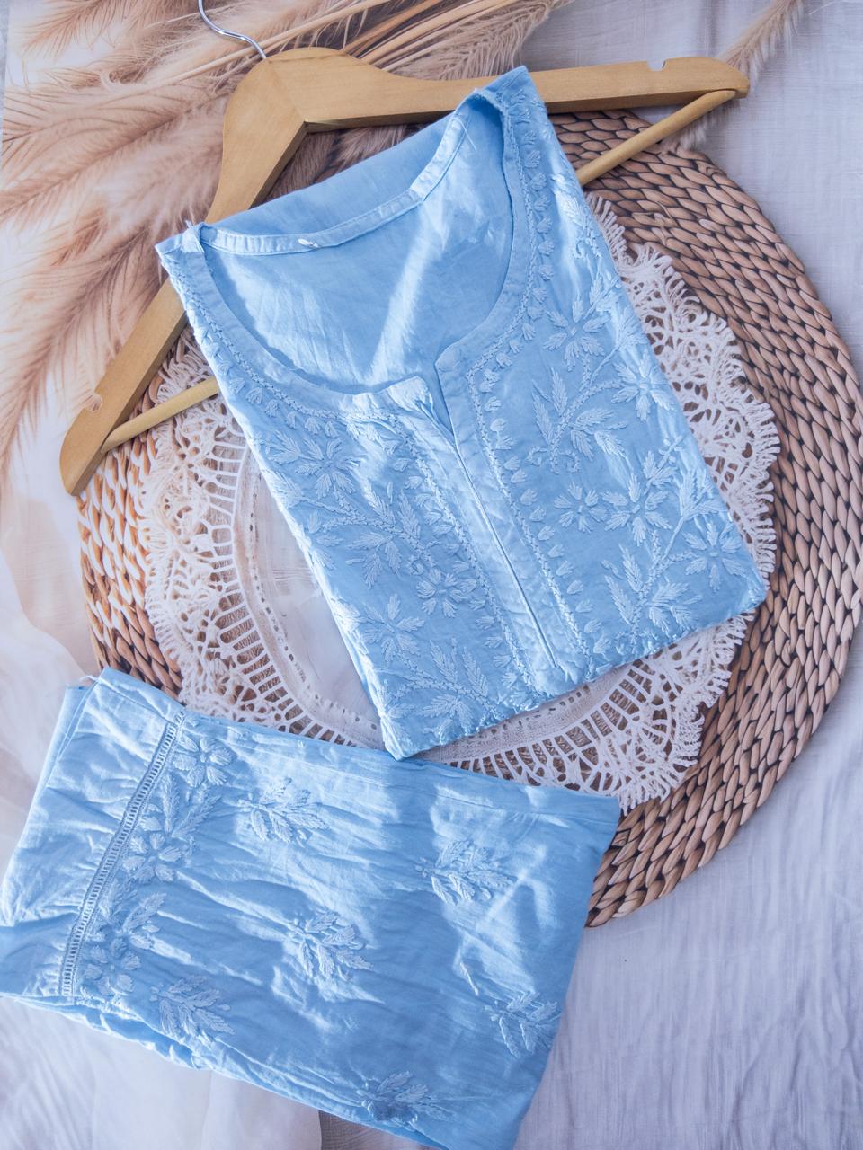 Chikankari Mul Mul Cotton Kurti Set
