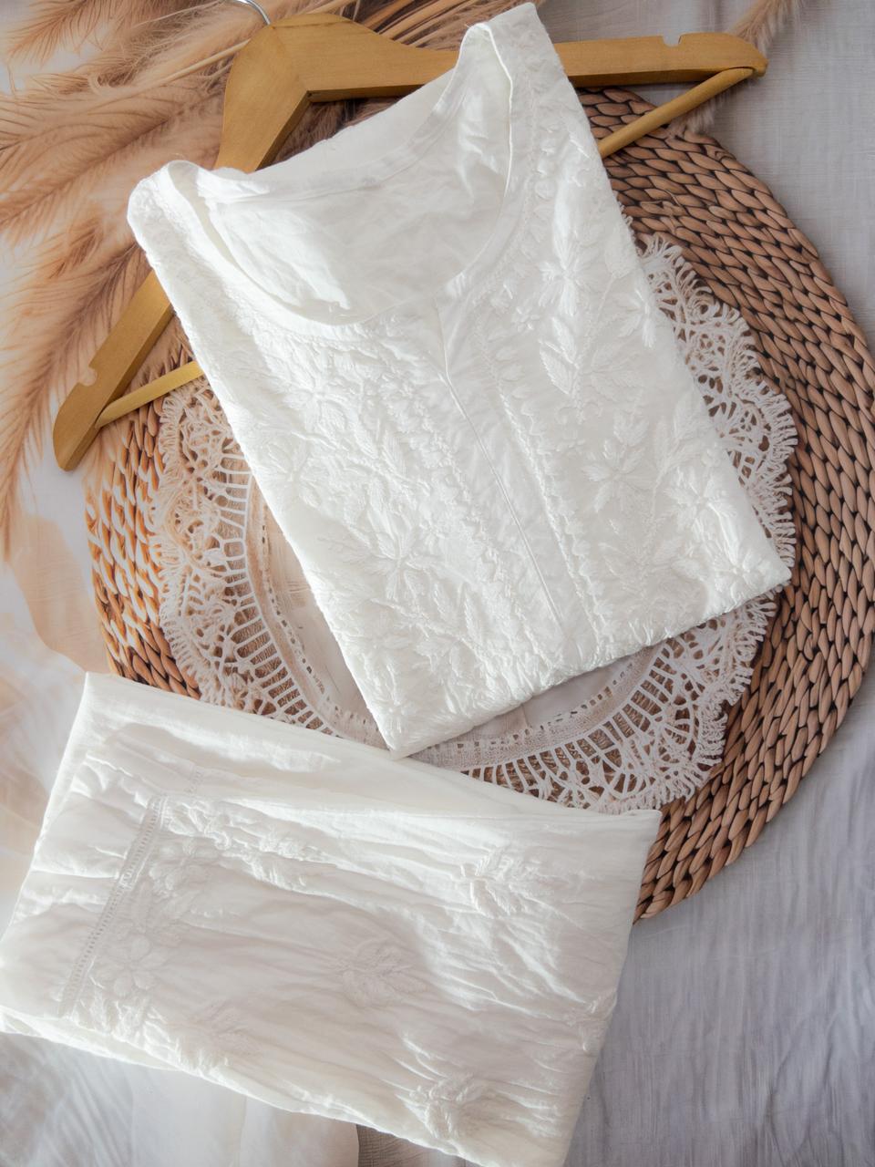 Chikankari Mul Mul Cotton Kurti Set