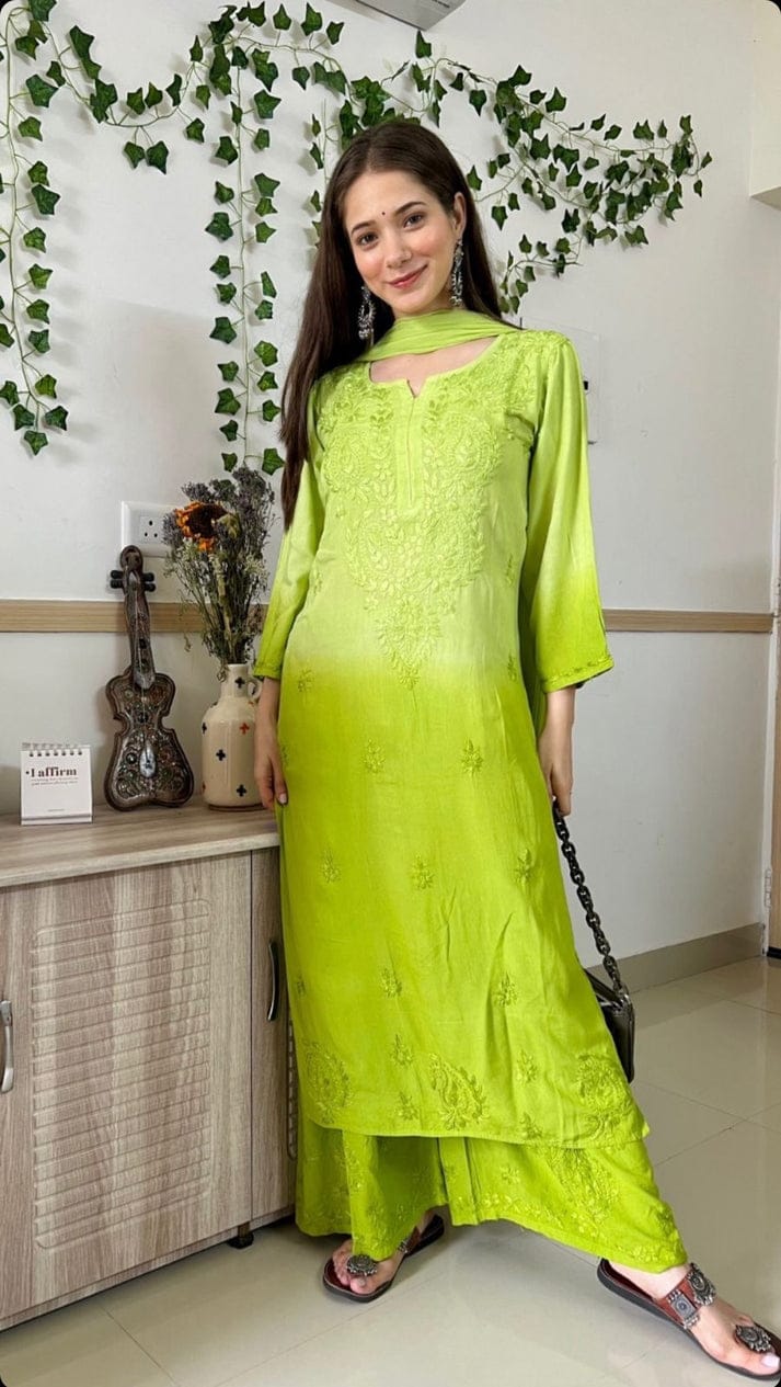 Rayon Kurti Palazzo Set with Chikan Embroidery