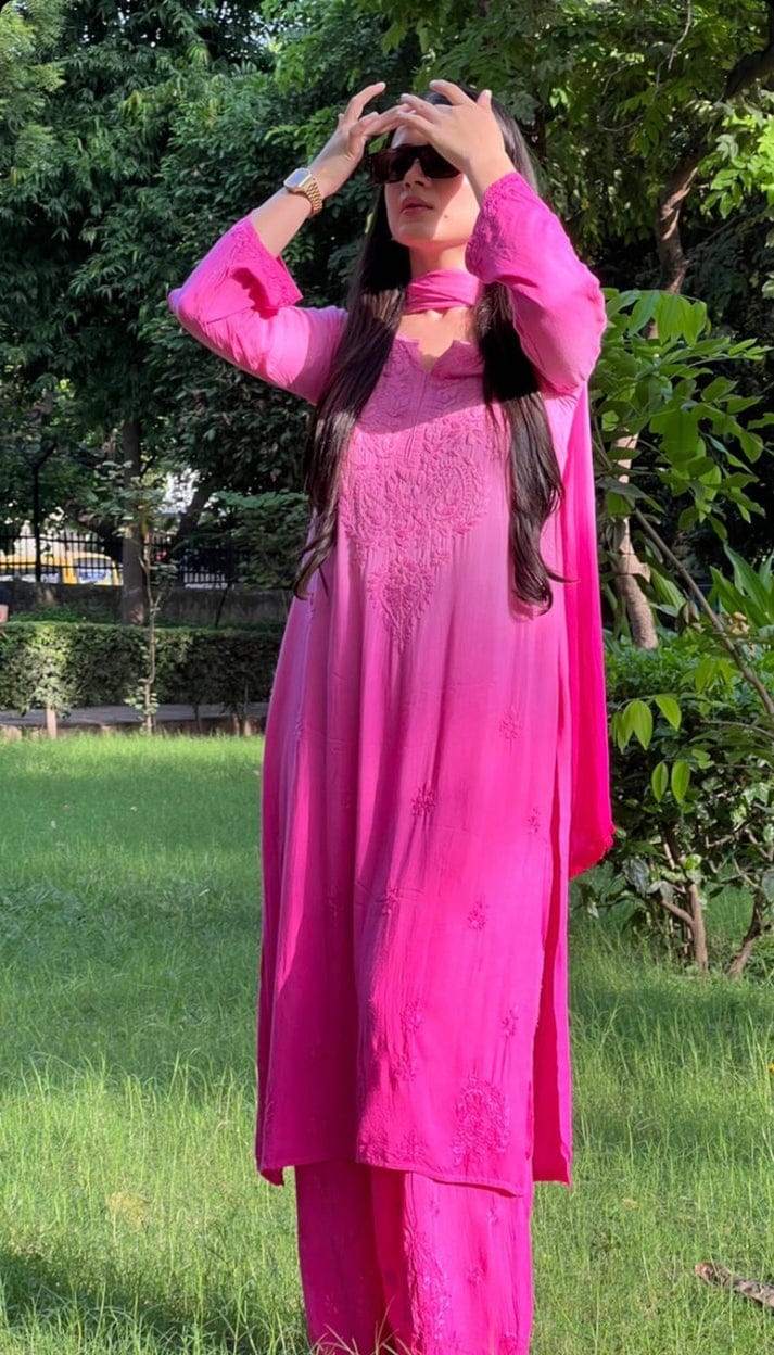 Rayon Kurti Palazzo Set with Chikan Embroidery