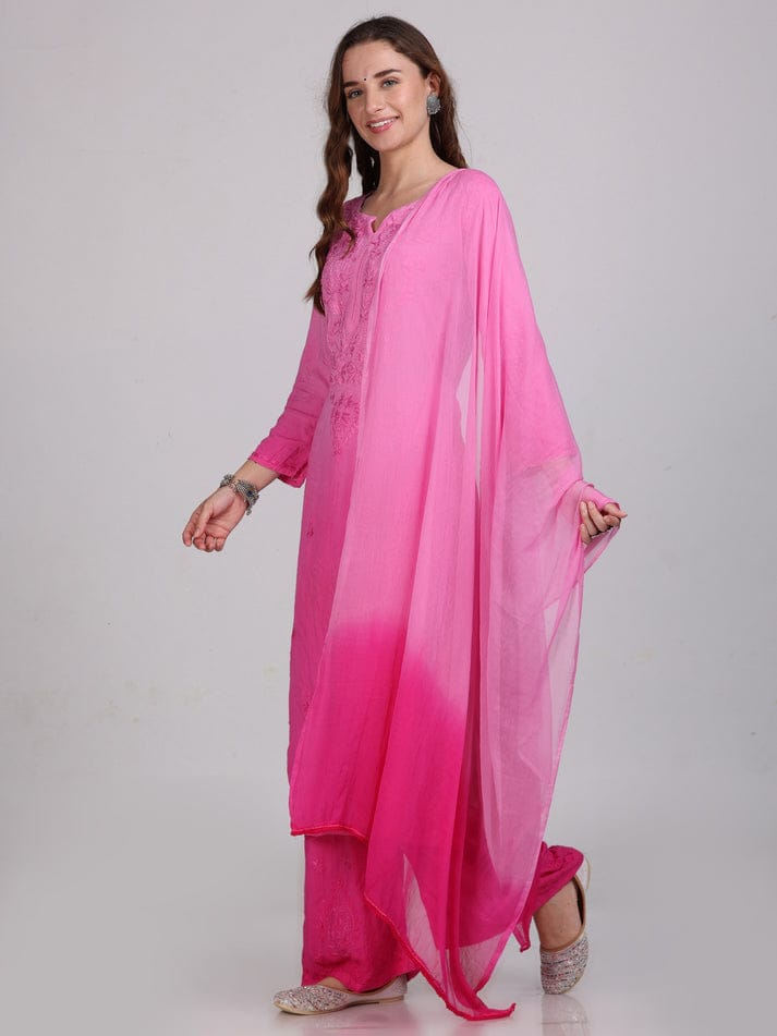 Rayon Kurti Palazzo Set with Chikan Embroidery
