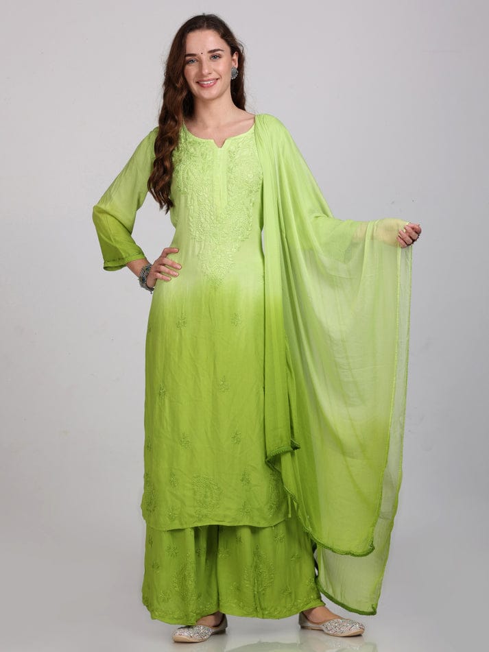 Rayon Kurti Palazzo Set with Chikan Embroidery