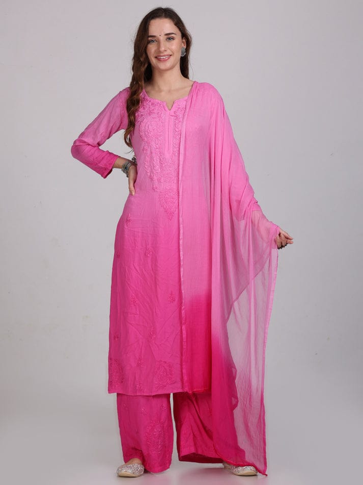 Rayon Kurti Palazzo Set with Chikan Embroidery