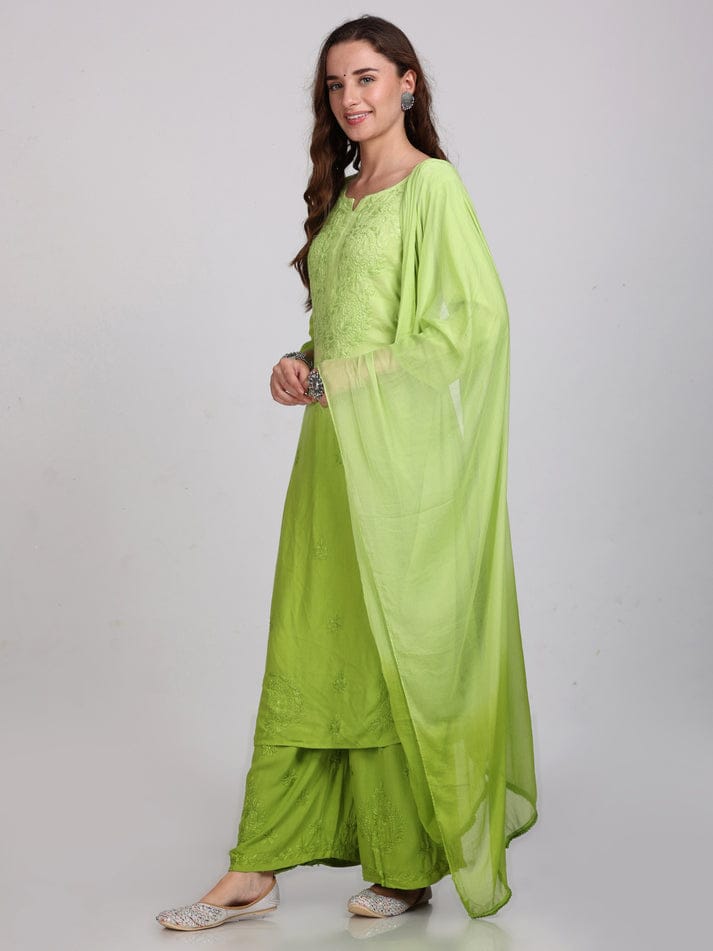 Rayon Kurti Palazzo Set with Chikan Embroidery