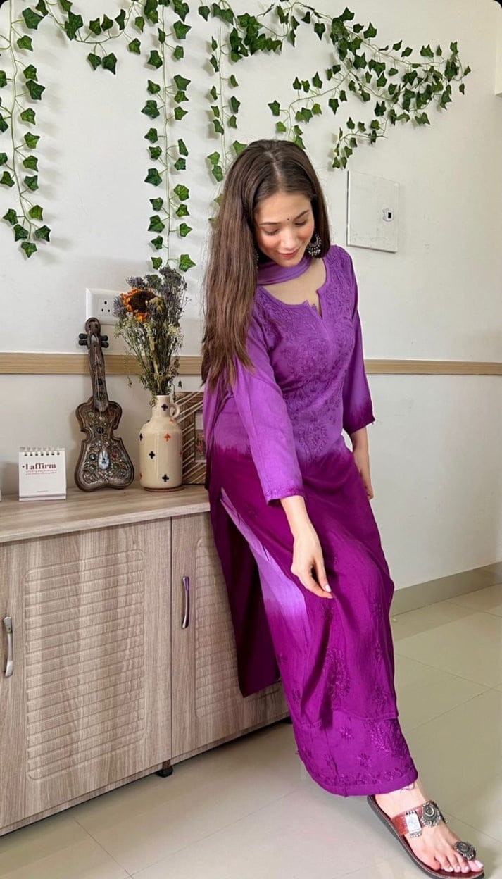 Rayon Kurti Palazzo Set with Chikan Embroidery