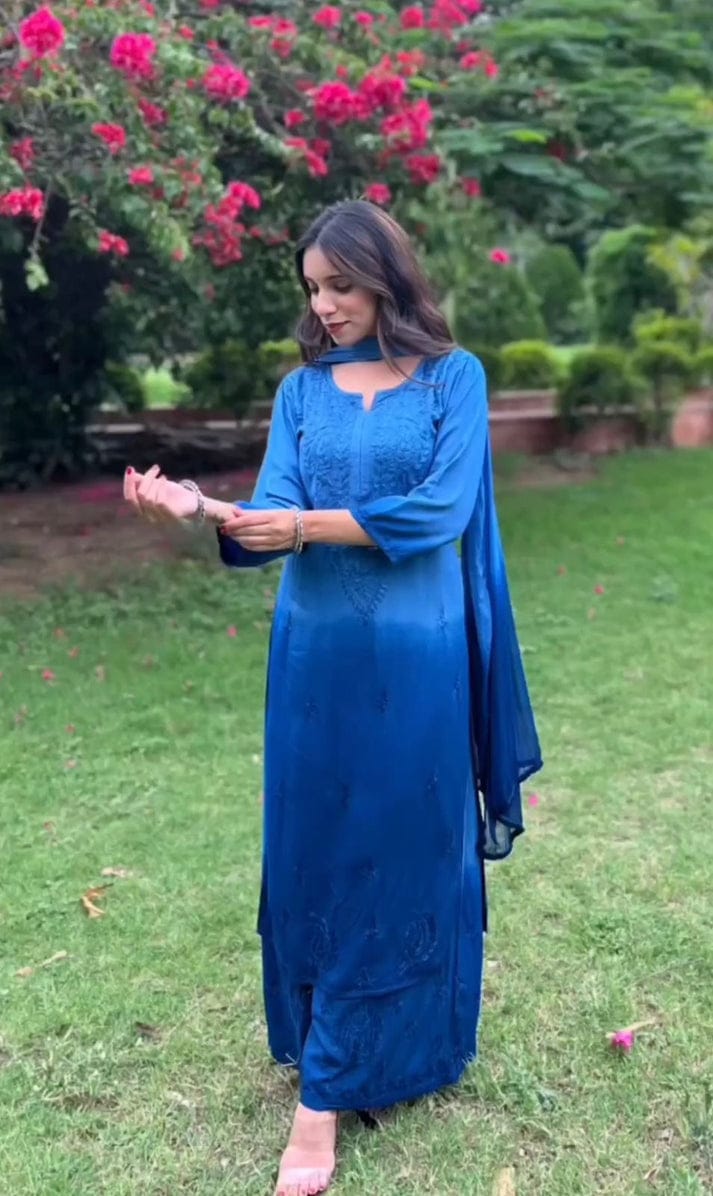 Rayon Kurti Palazzo Set with Chikan Embroidery