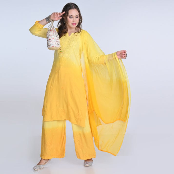 Rayon Kurti Palazzo Set with Chikan Embroidery