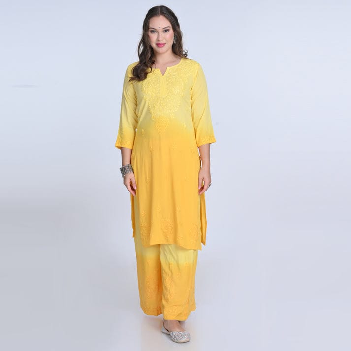 Rayon Kurti Palazzo Set with Chikan Embroidery
