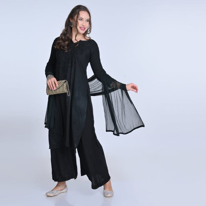 Rayon Kurti Palazzo Set with Chikan Embroidery