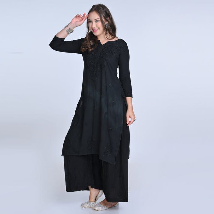 Rayon Kurti Palazzo Set with Chikan Embroidery
