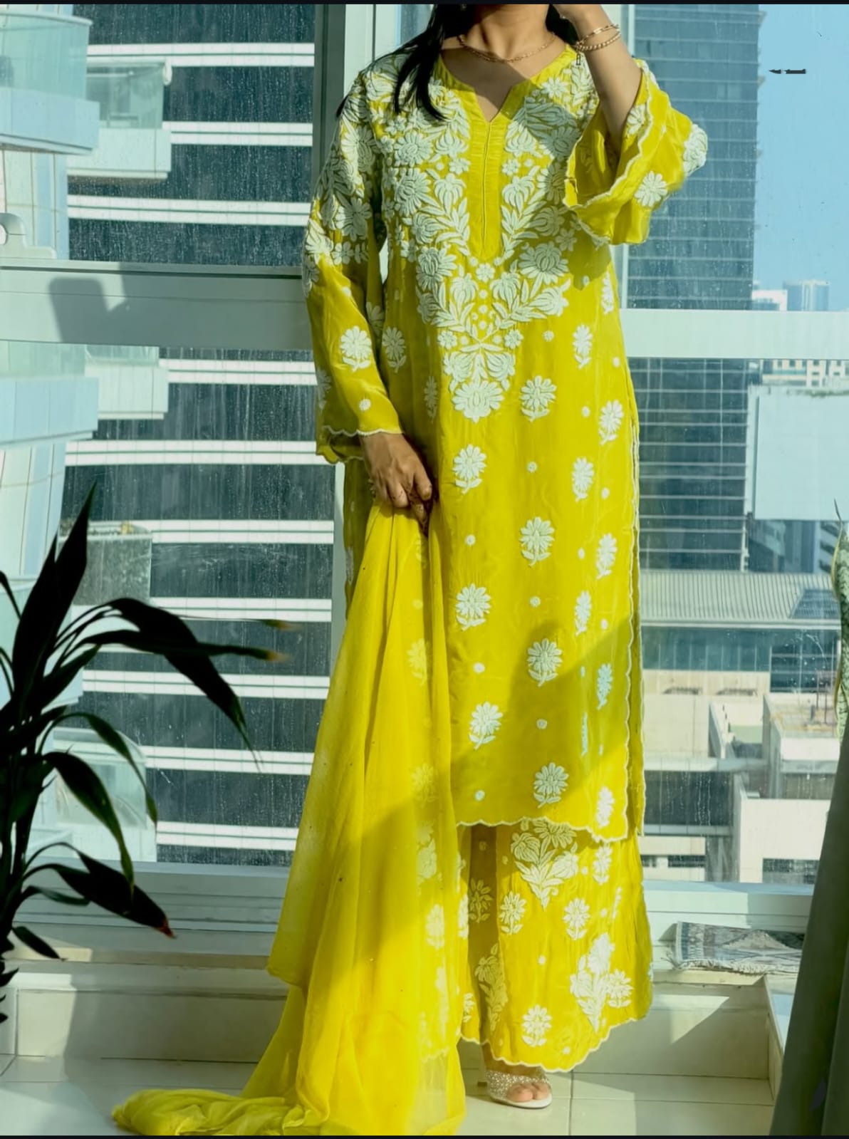 Crepe Kurti Plazo Dupatta set