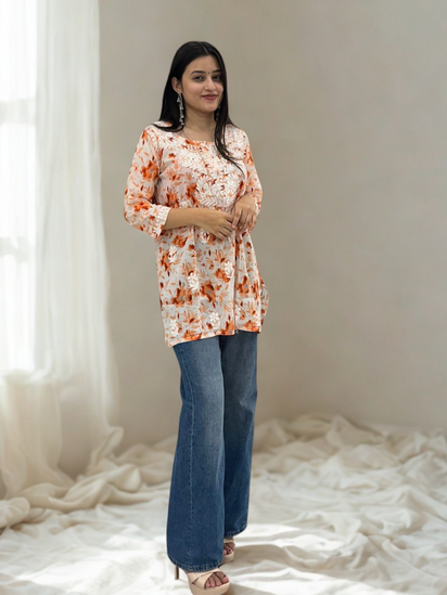 Elegant Handcrafted Chikankari Short Kurti