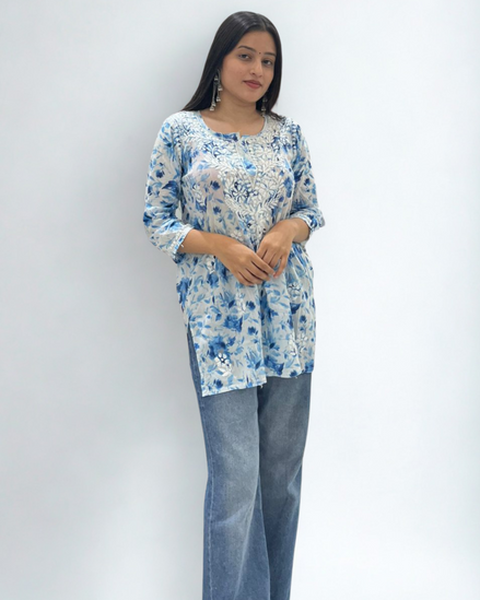Elegant Handcrafted Chikankari Short Kurti