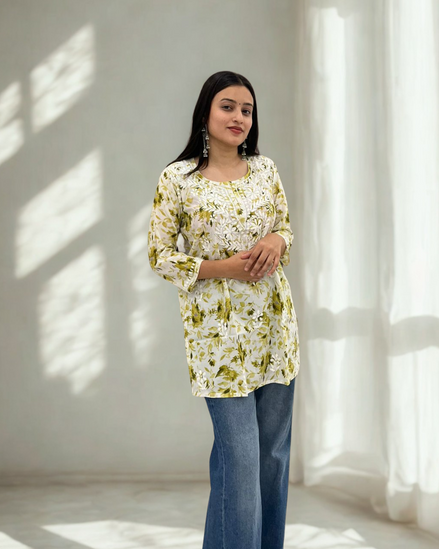 Elegant Handcrafted Chikankari Short Kurti