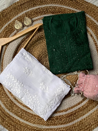 Dyed Chanderi Kurti with Silver Mukaish Embellishment