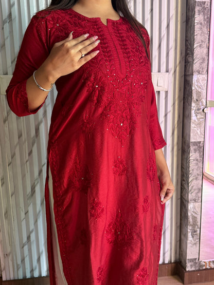 Dyed Chanderi Kurti with Silver Mukaish Embellishment