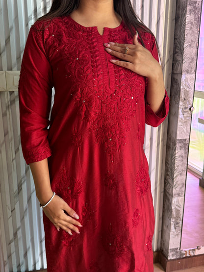 Dyed Chanderi Kurti with Silver Mukaish Embellishment