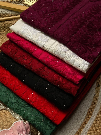 Dyed Chanderi Kurti with Silver Mukaish Embellishment