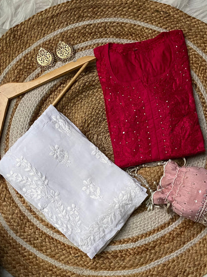 Dyed Chanderi Kurti with Silver Mukaish Embellishment