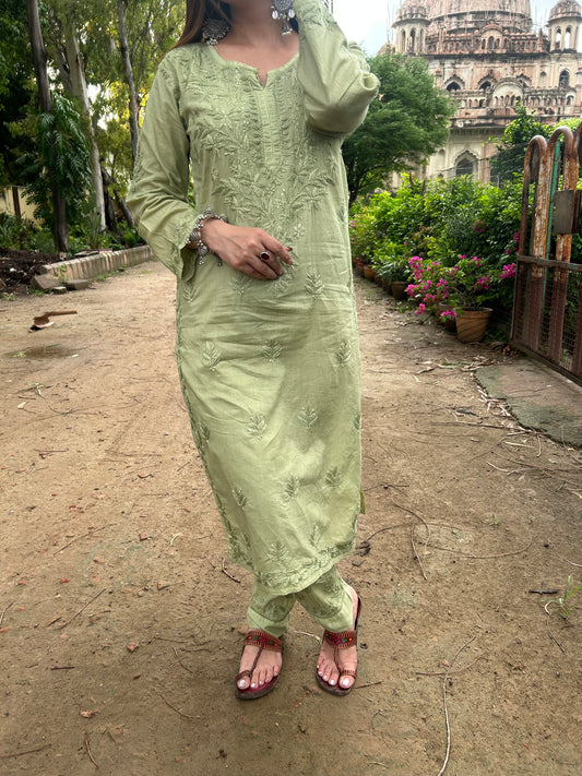 Chikankari Mul Mul Cotton Kurti Set