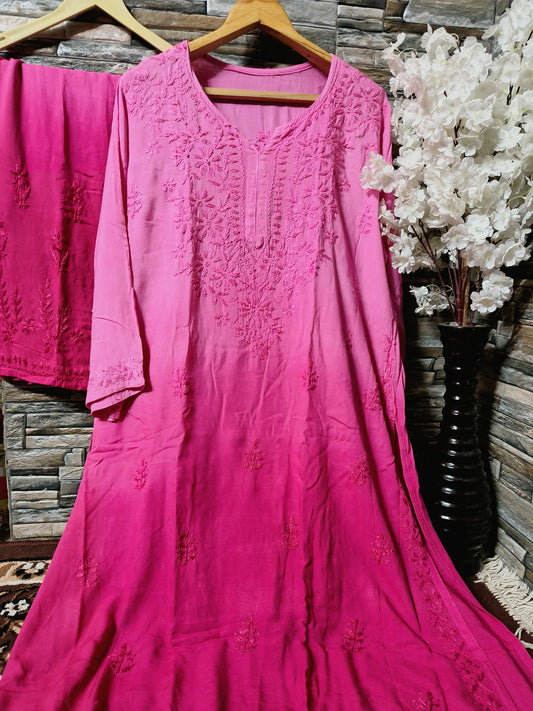 Mesmerizing Chikankari Ombre Shade Kurti Palazzo Set