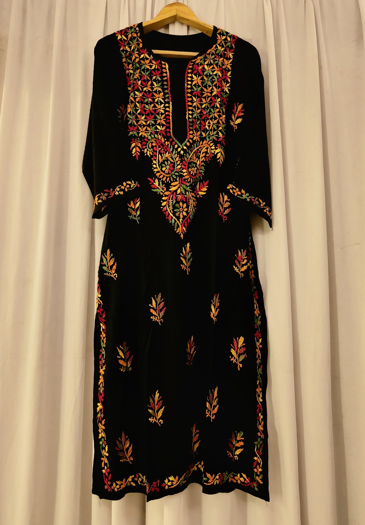 Multi-Thread Embroidered Rayon Cotton Kurti