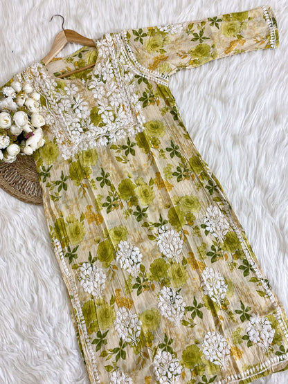 Mul Cotton Lycra Chikankari Embroidery Kurti