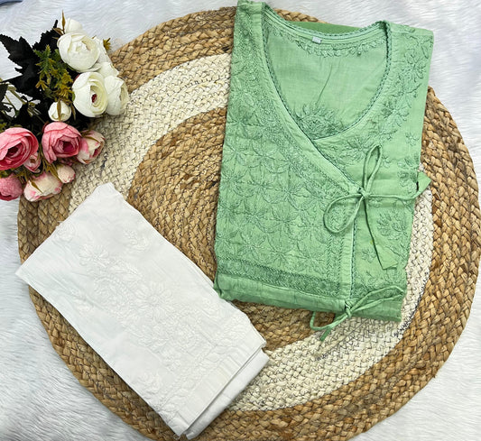 Mul Cotton Chikankari Angarkha Set