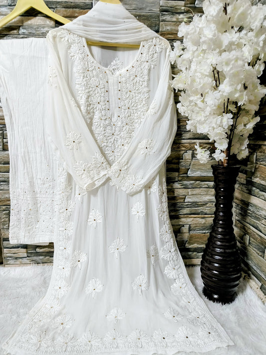 Viscose Chikankari Kurti with Pant and Dupatta