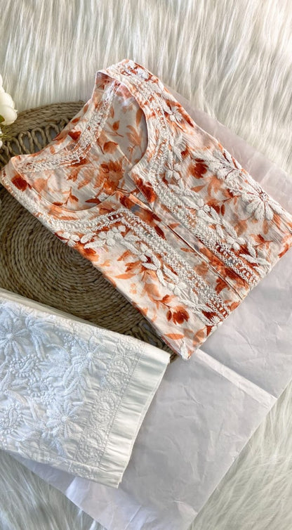 Heavy Embroidery Mul Mul Soft Kurti Set