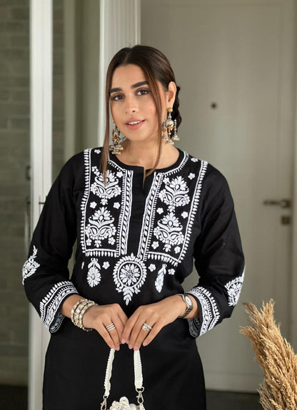Cotton Kurti Black Palazzo Set