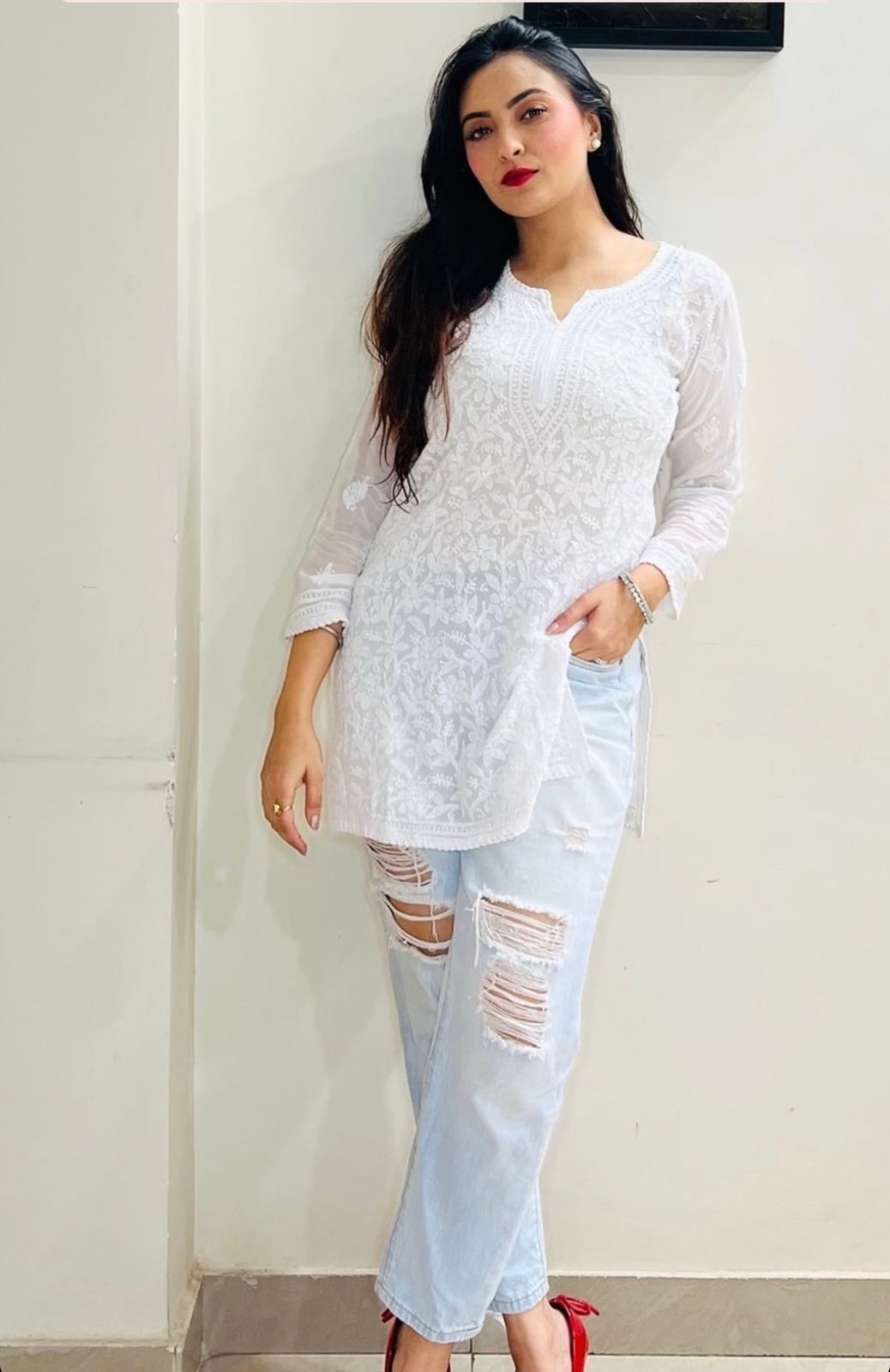 Viscouse Resham Short Jaal Kurti