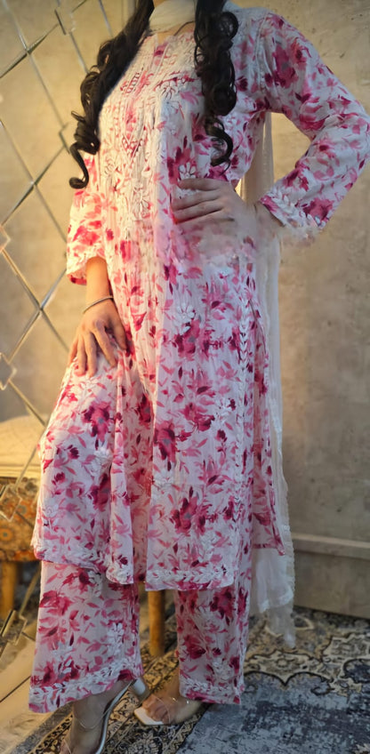 Handcrafted Long Chikankari Kurti & Palazzo Set