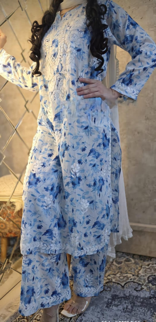 Handcrafted Long Chikankari Kurti & Palazzo Set