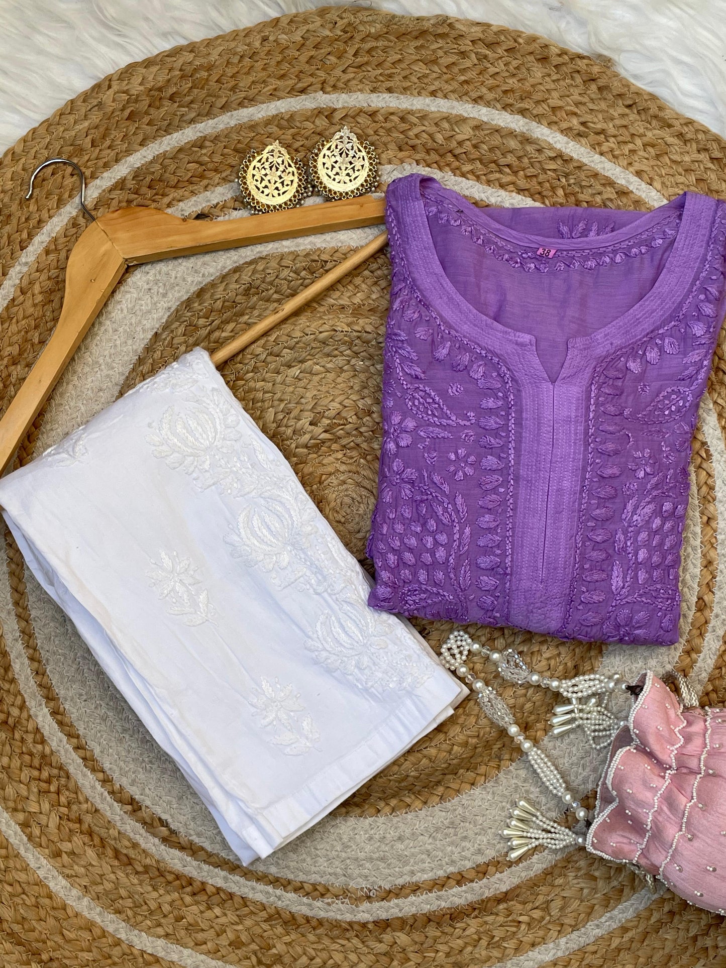 Muslin 3D Work Chikankari Kurti with Slit Sleeves