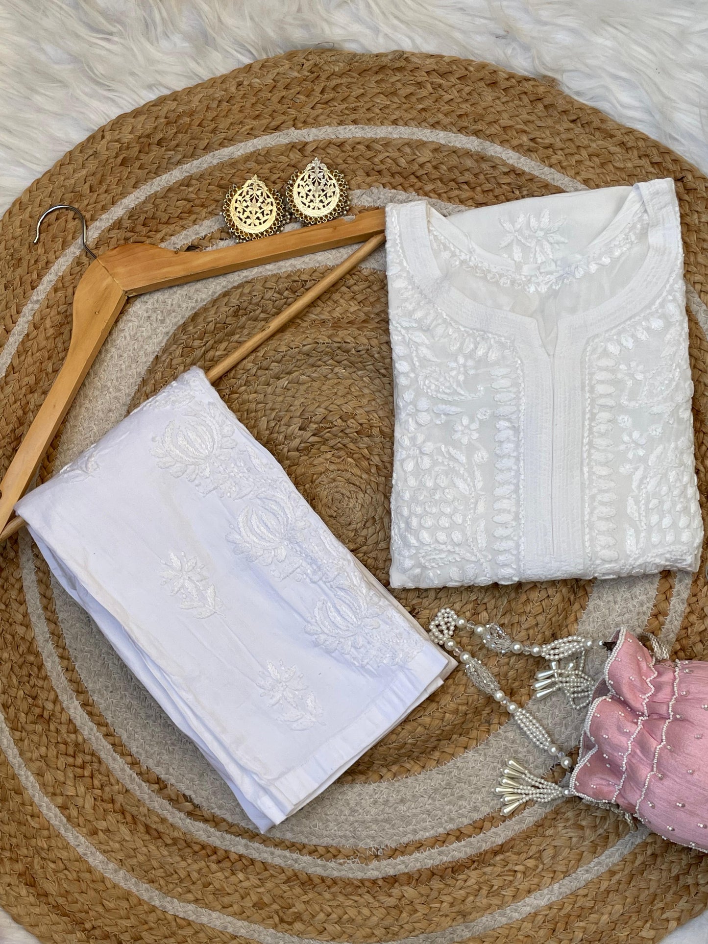 Muslin 3D Work Chikankari Kurti with Slit Sleeves
