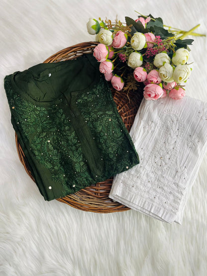 Elegant Rayon Mukaish Kurti Set