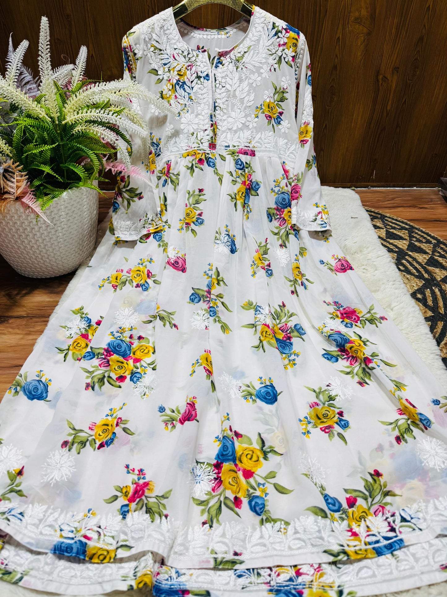 Printed Chikankari Georgette Gown