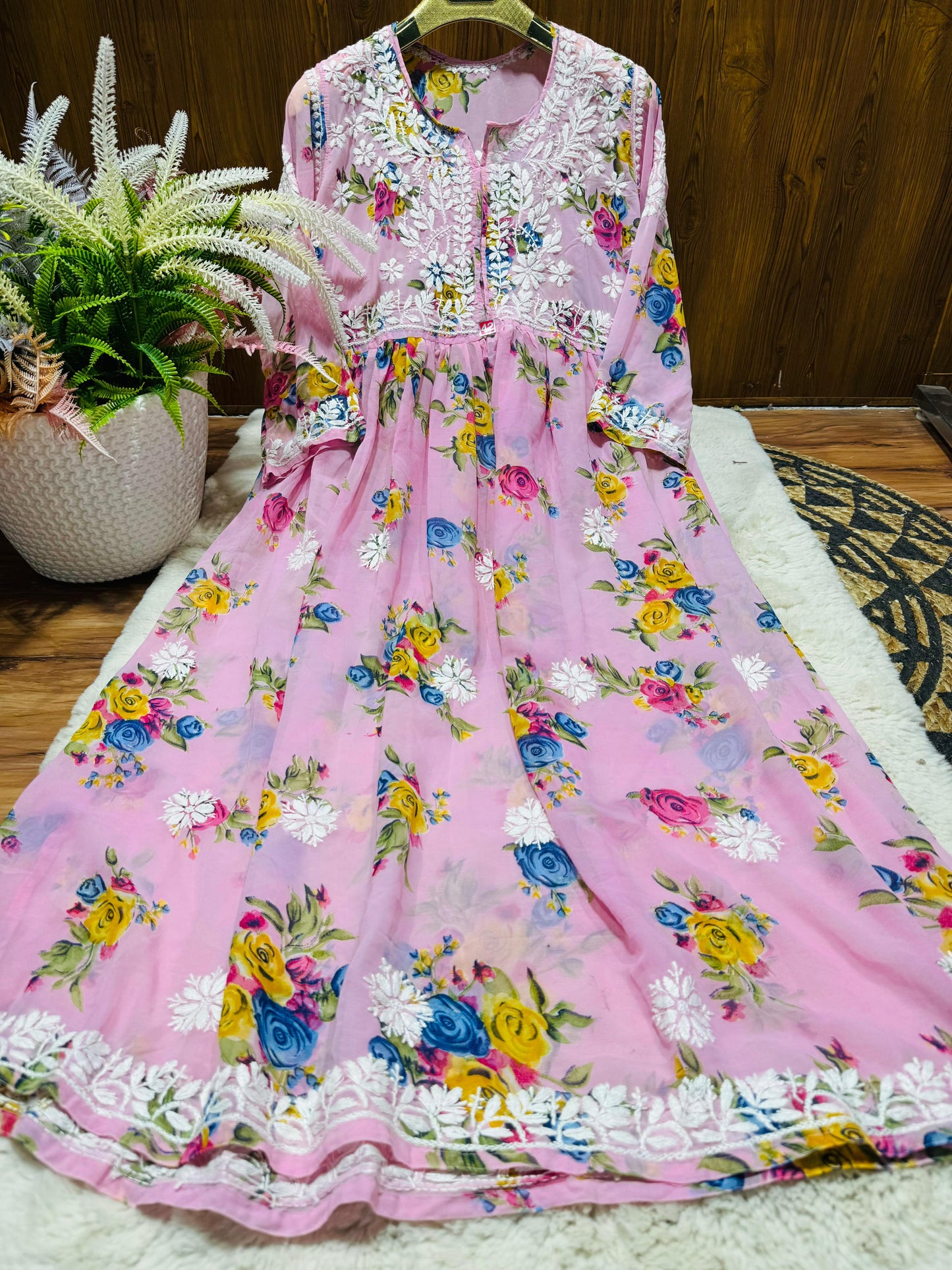 Printed Chikankari Georgette Gown