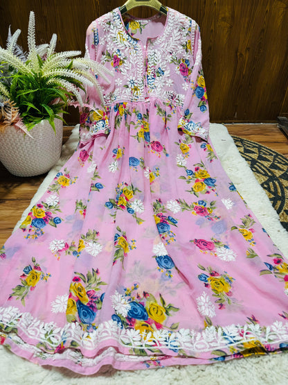 Printed Chikankari Georgette Gown