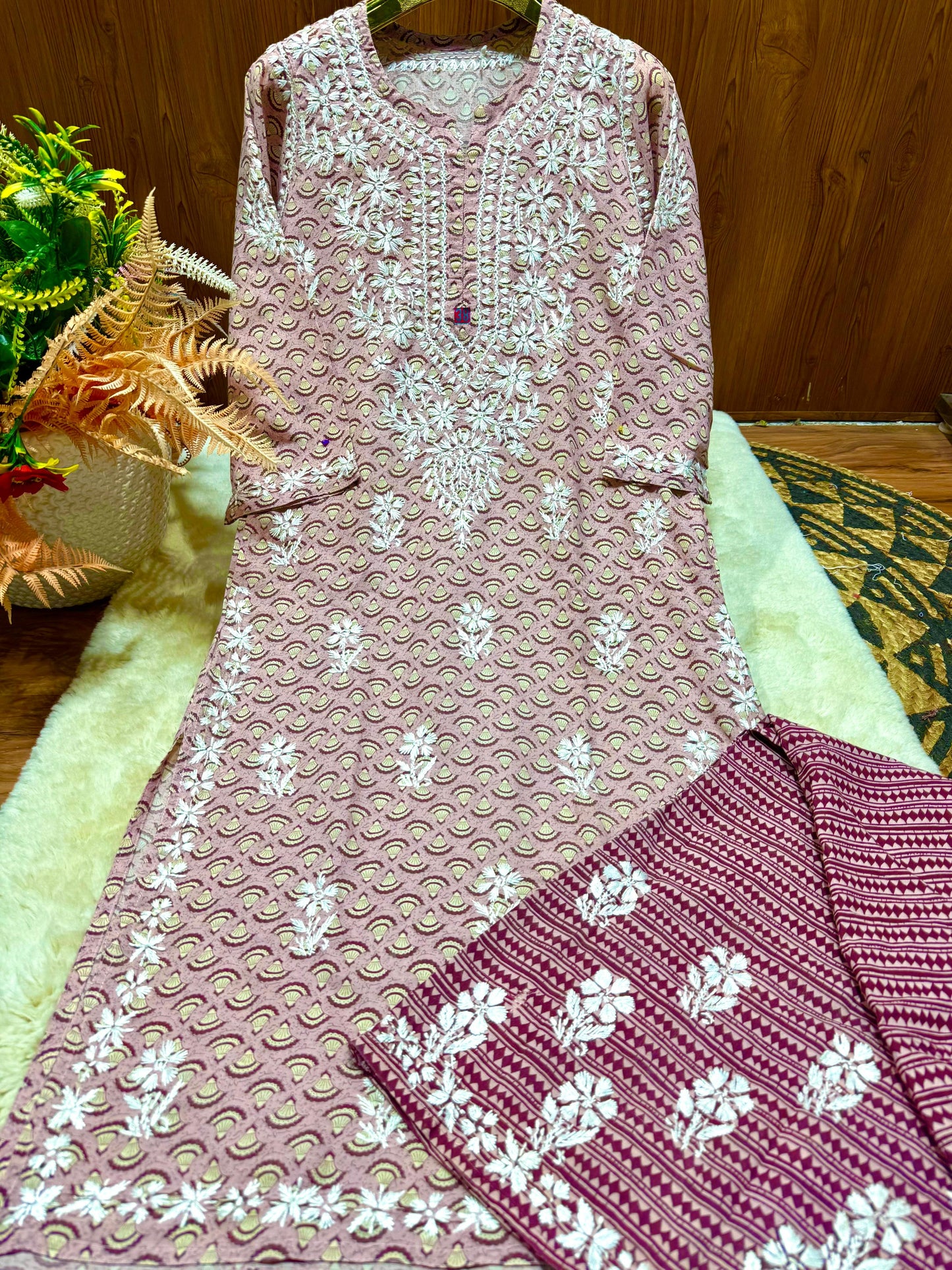 Mul Mul Chikankari Palazzo Set