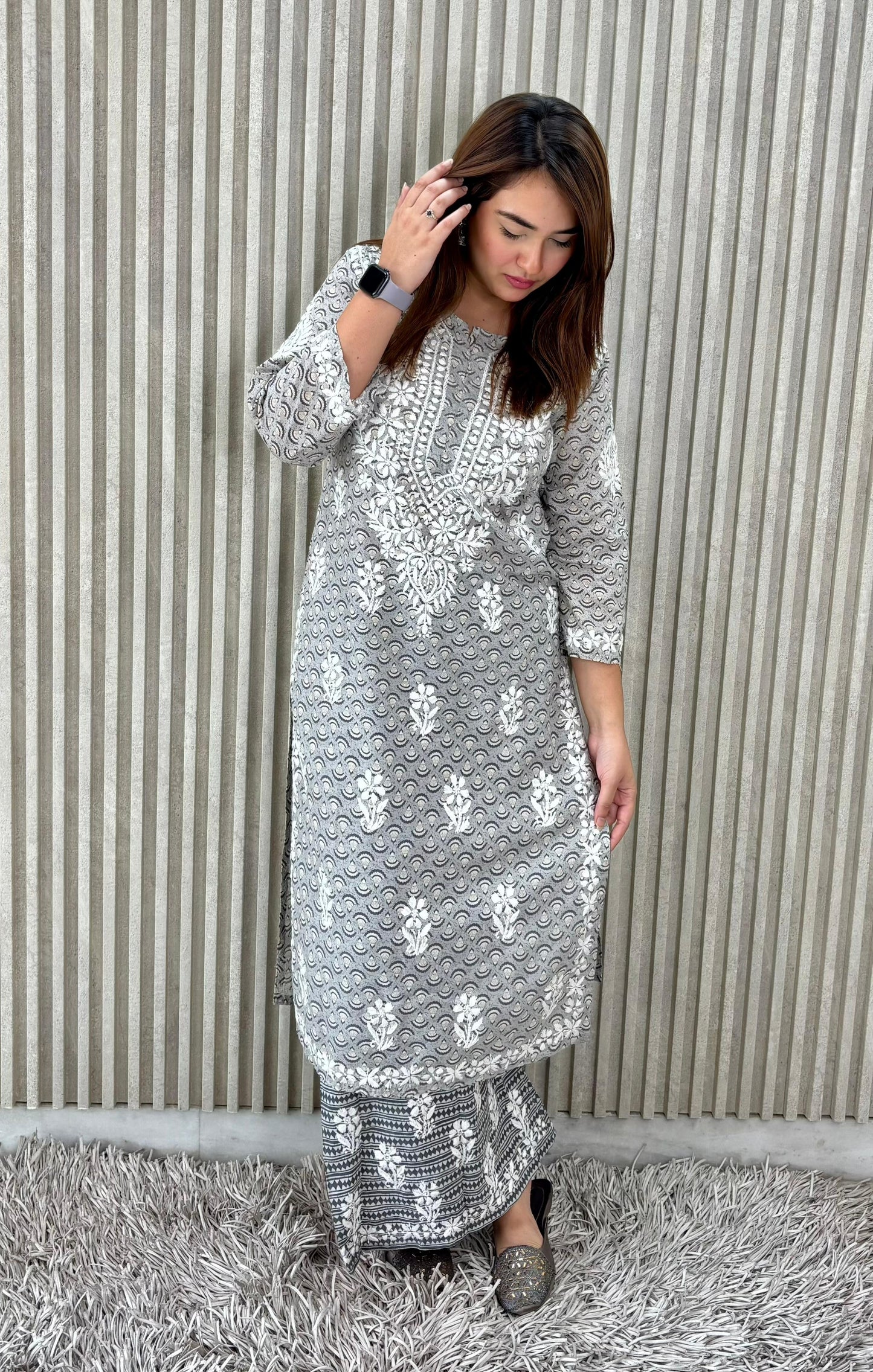 Mul Mul Chikankari Palazzo Set