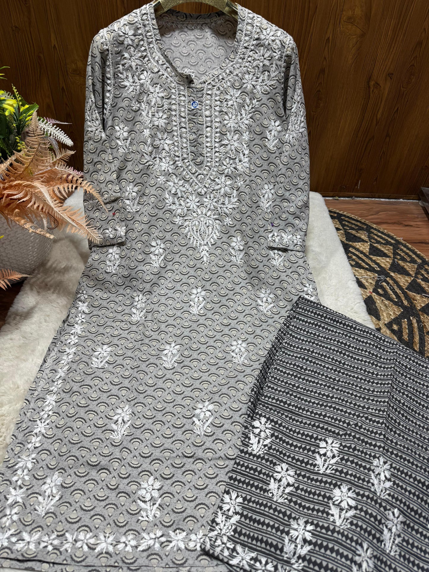 Mul Mul Chikankari Palazzo Set