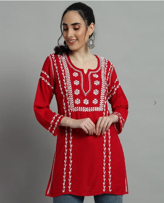 Chikankari Rayon Short Straight Kurti