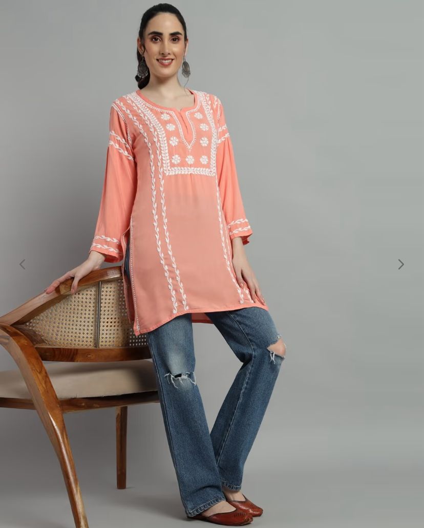 Chikankari Rayon Short Straight Kurti